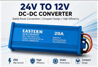 24V, 48V, 72V to 12V DC-DC Converter 20A | Heavy Duty Voltage Reducer for Trucks, Buses & 24V Vehicles