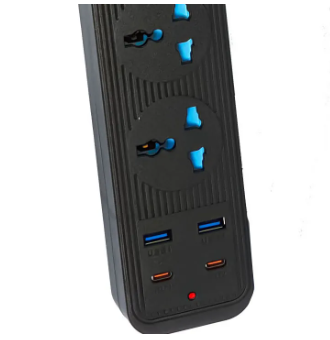 Extension Board with 2 USB Ports + 2 Type C Ports + 5 Sockets Universal Travel Charging Adapter