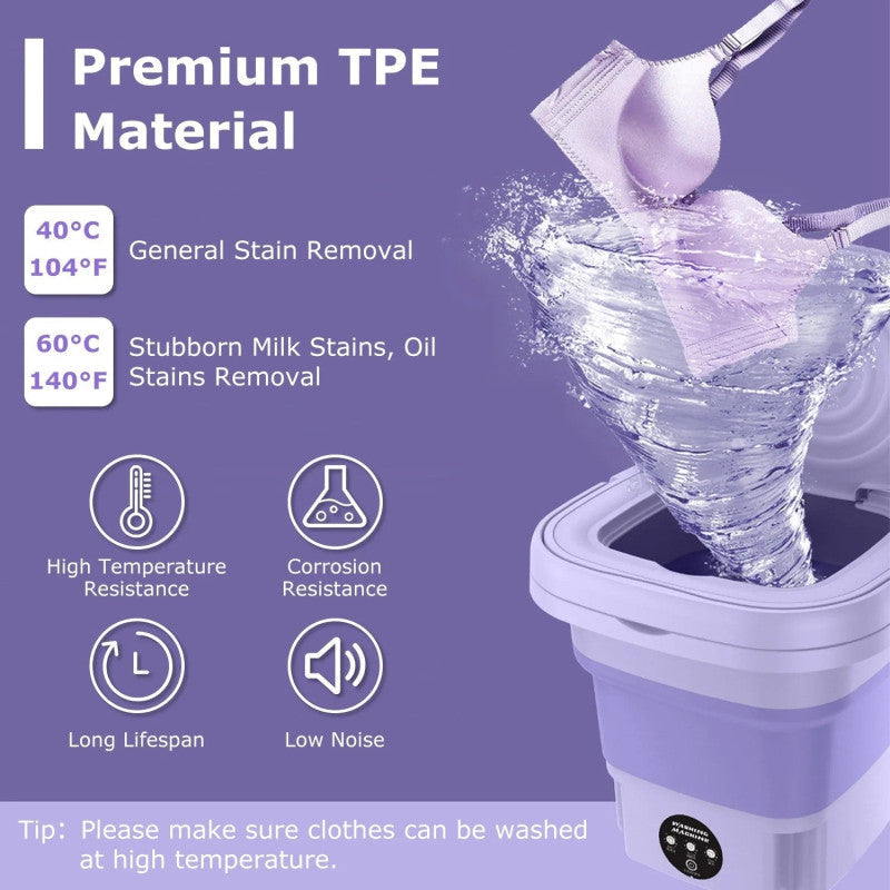 Portable Folding Mini Washing Machine with Sterilization and Drying | 8L Capacity, 3 Washing Modes